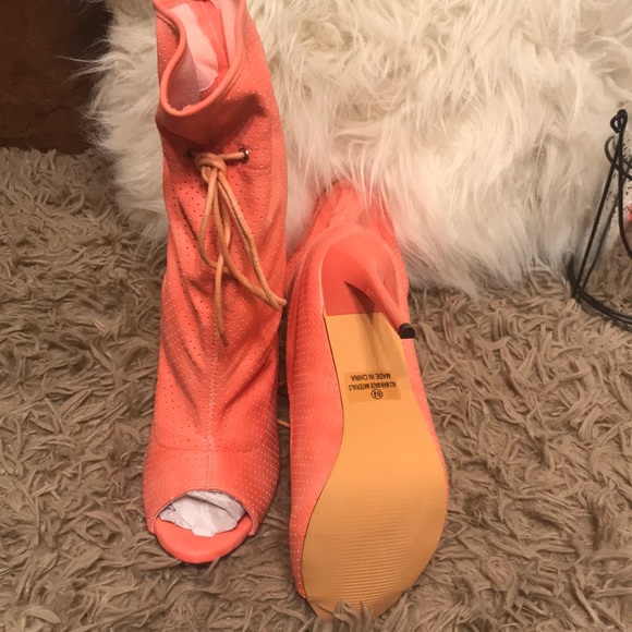 Salmon colored peep toe booties - Picture 2 of 2